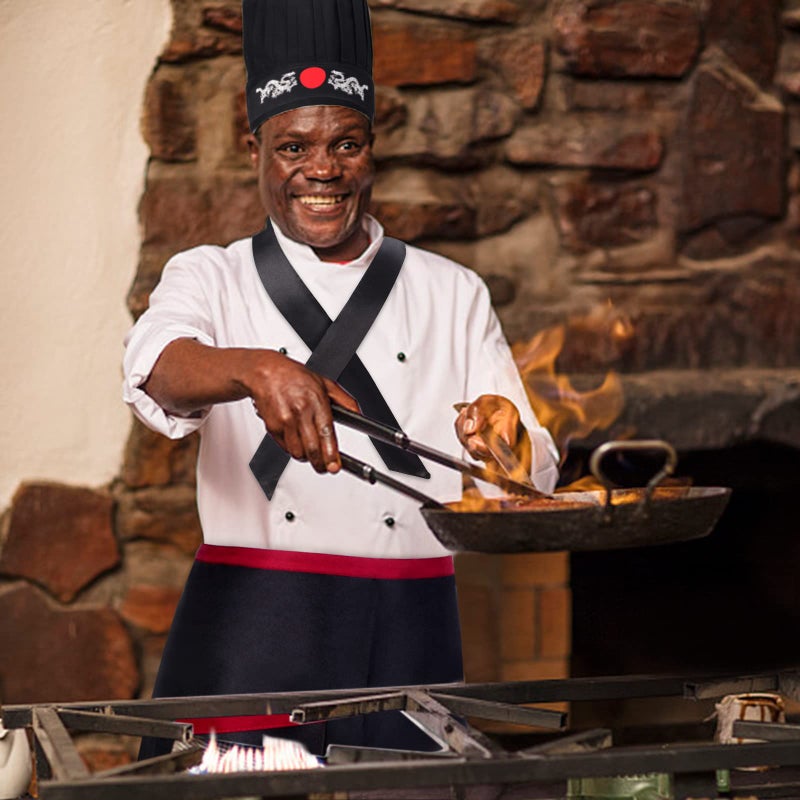 Keymall Hibachi Chef Tall Hat and Apron Costume Set with Headband Tie for Japanese Cuisine Lovers and Hibachi Enthusiasts - Image 4
